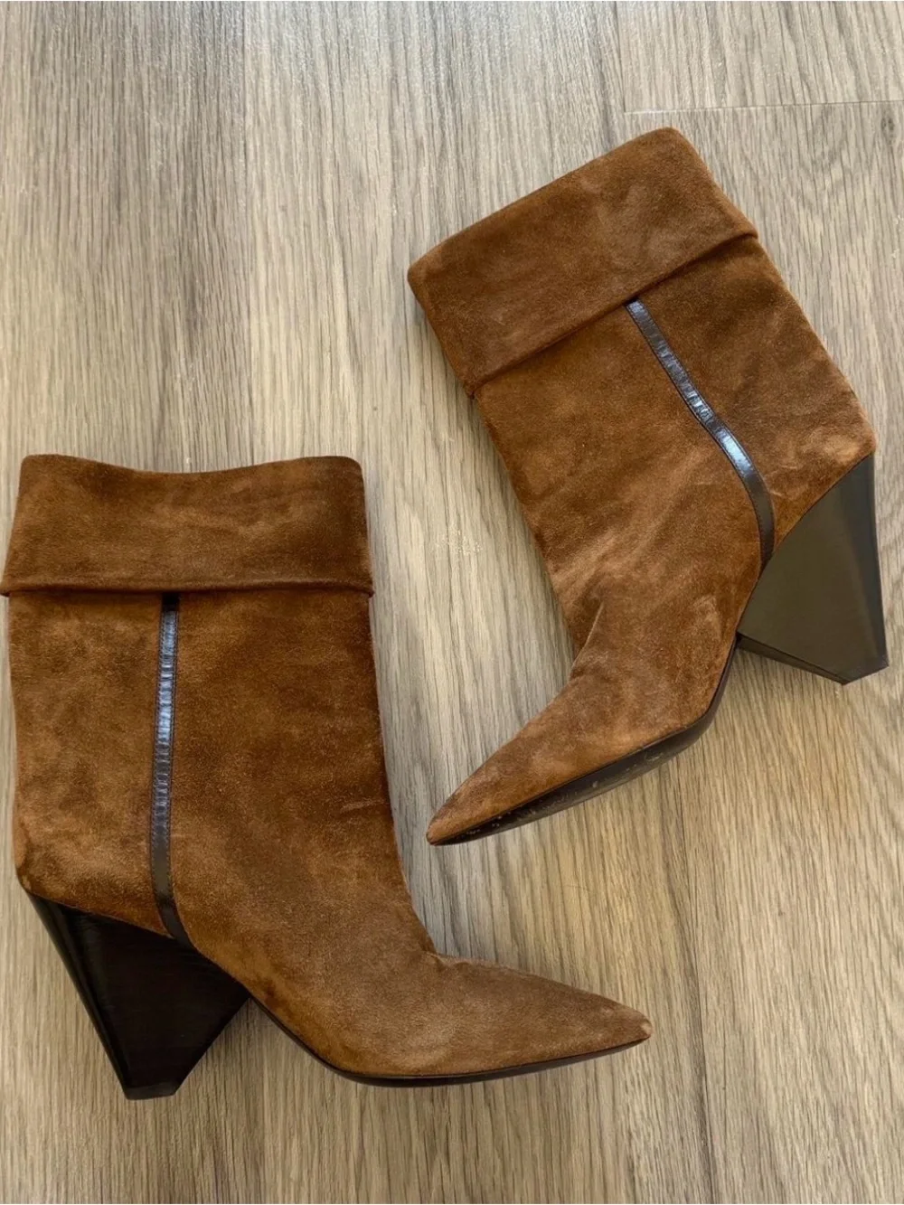 SOLD - Saint Laurent Brown Suede Pointed Ankle Boots